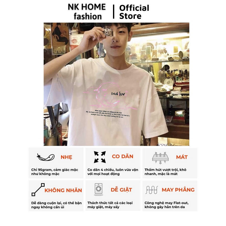 Áo thun tay lỡ unisex SADLUV - Áo phông nam nữ form rộng cho cặp đôi phong cách hàn quốc vải dày dặn
