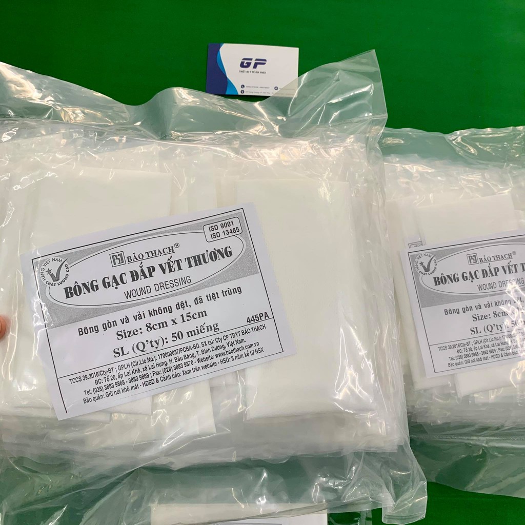 BÔNG GẠC ĐẮP VẾT THƯƠNG Y TẾ 8X15CM BẢO THẠCH DATE XA
