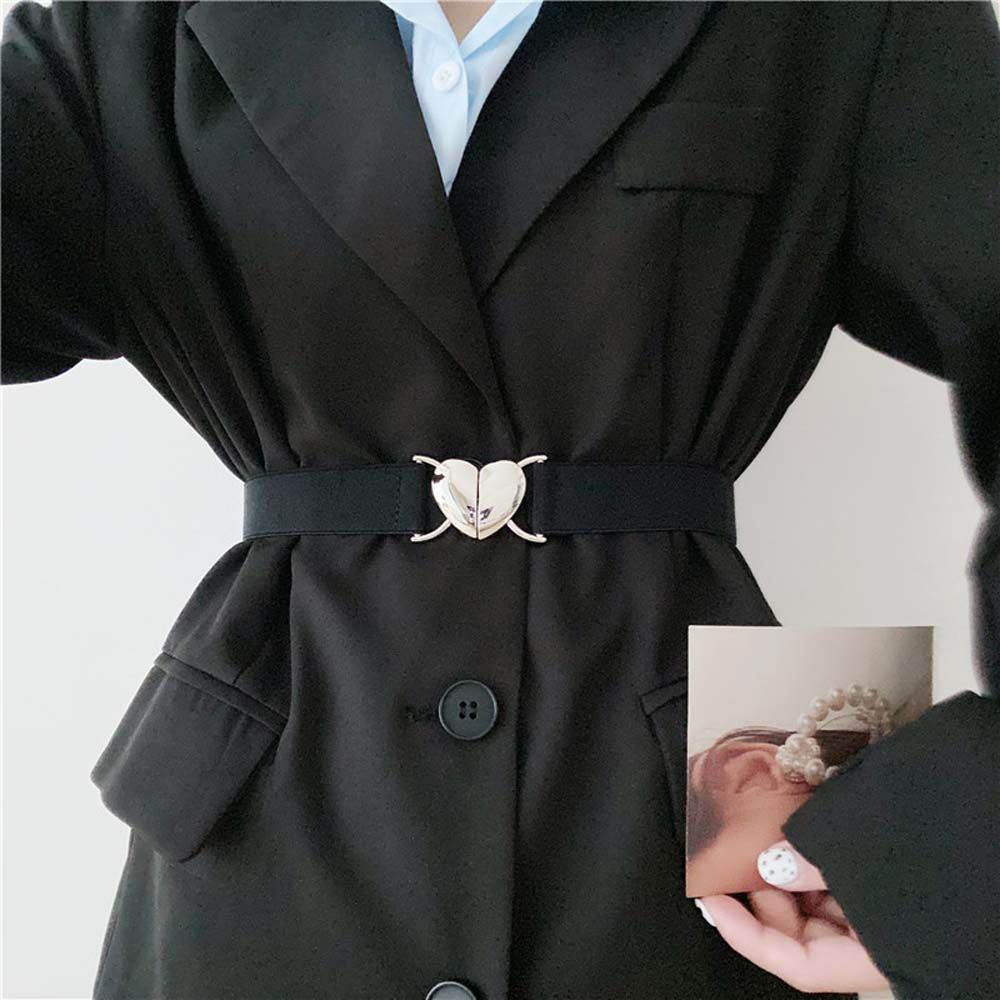 Thắt lưng mỏng co giãn mặt khóa hình trái tim nhiều màu thanh lịch chất lượng cao phong cách Hàn Quốc cho nữ