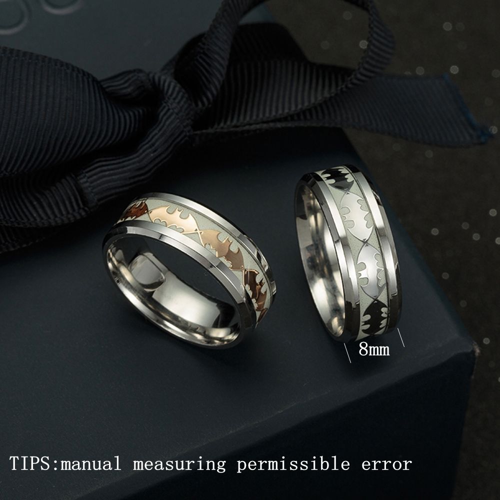 Nhẫn Thép Không Gỉ Phát Sáng Phong Cách Người Dơi Thời Trang