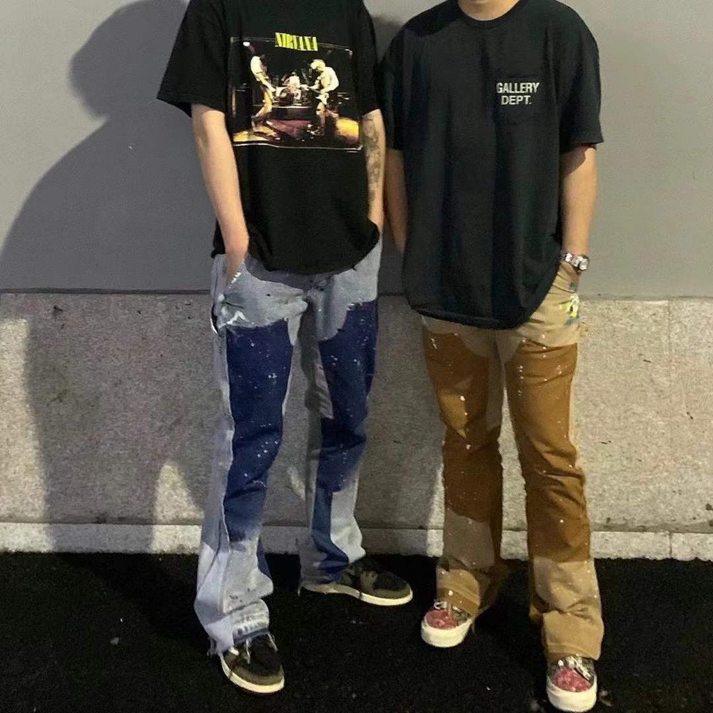 GALLERY DEPT Vintage Washed Distressed Pocket Print Letter Couple Loose Casual T-Shirt