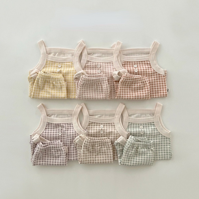 Bộ Áo Sơ Mi Hai Dây Kẻ Sọc + Quần Short Cotton Cho Bé