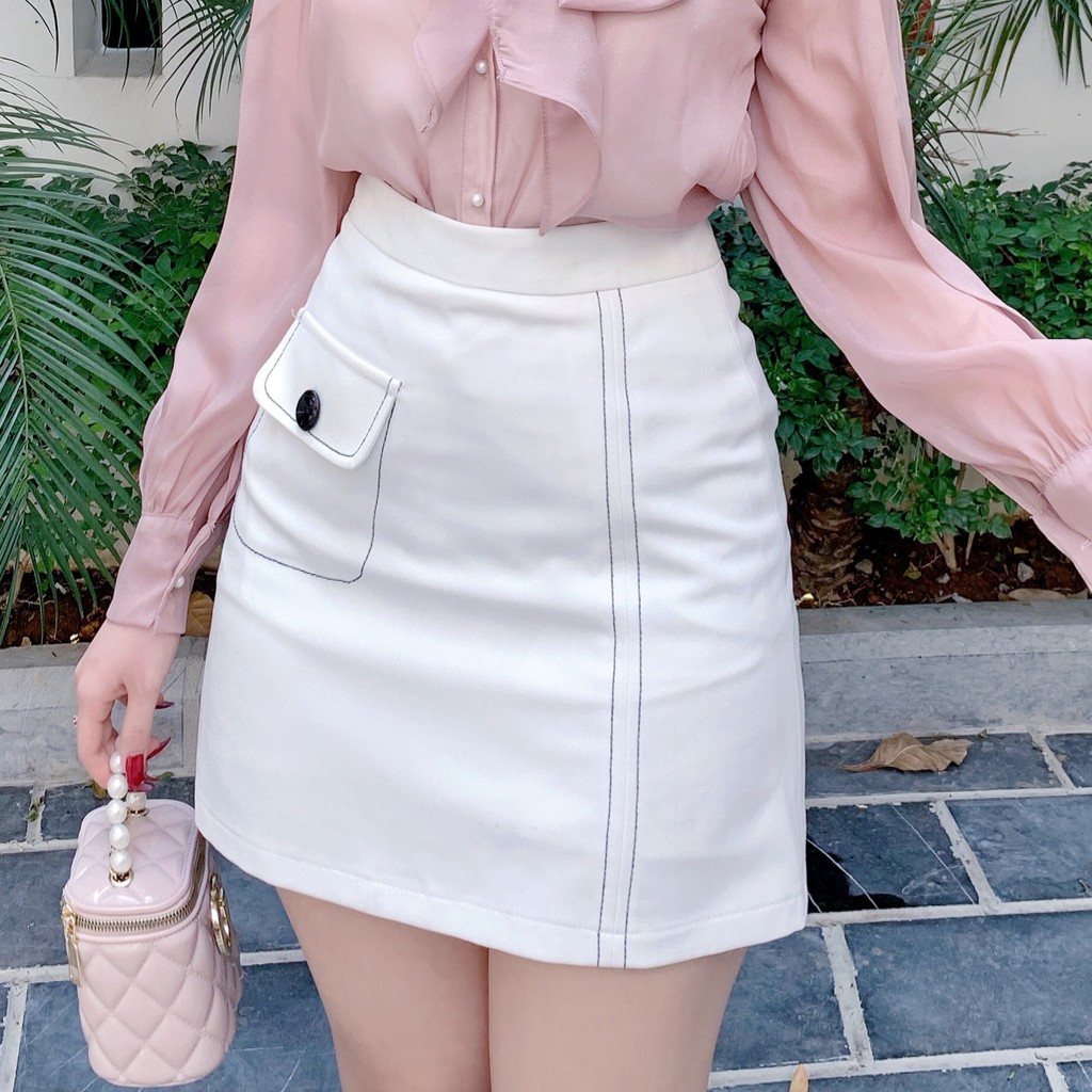 Chân váy chữ A viền trắng túi nắp công sở đơn giản V499 HILA | BigBuy360 - bigbuy360.vn
