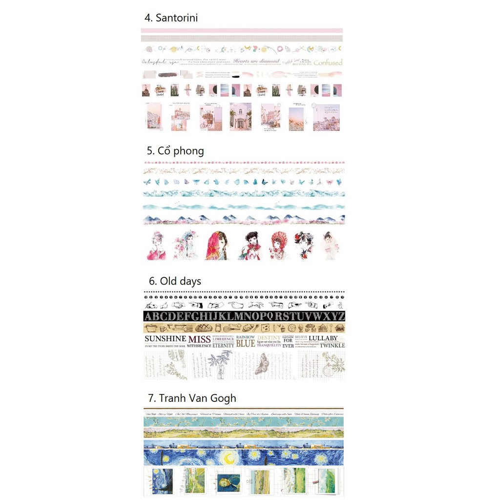 Set băng dính washi tape trang trí planner scrapbook WST133