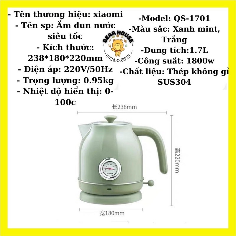 [SẴN HÀNG] Ấm đun nước siêu tốc Xiaomi Ocooker phong cách Retro có đồng hồ hiển thị nhiệt độ