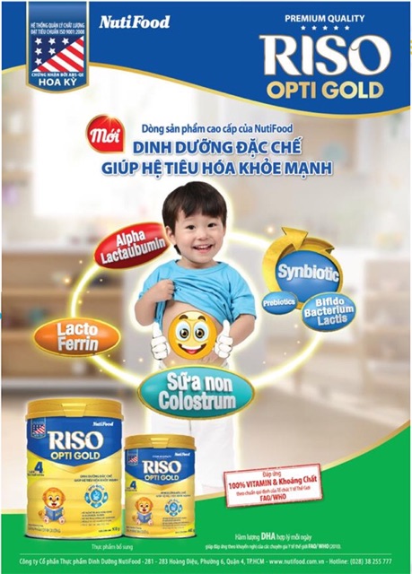 Sữa bột Riso Opti Gold 4 900g (cho bé từ 2-6 tuổi)