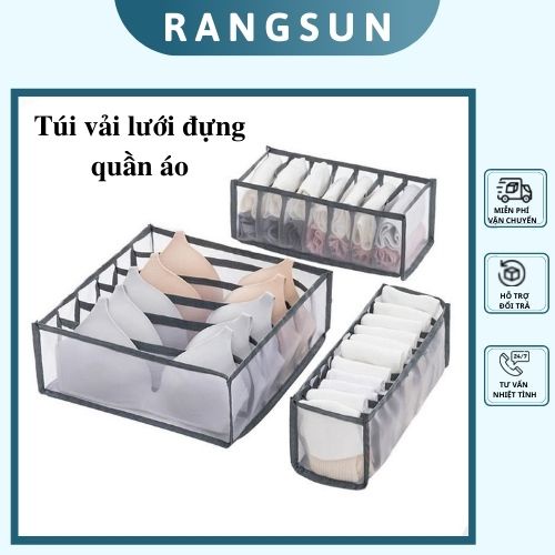 Túi vải chia ngăn đựng quần áo 7 ngăn size to đựng quần jean Khay sắp xếp tủ quần áo chất liệu vải lưới