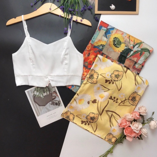 (SALE GIÁ GỐC) BỘ LỤA ÁO CROPTOP QUẦN XẺ XINH