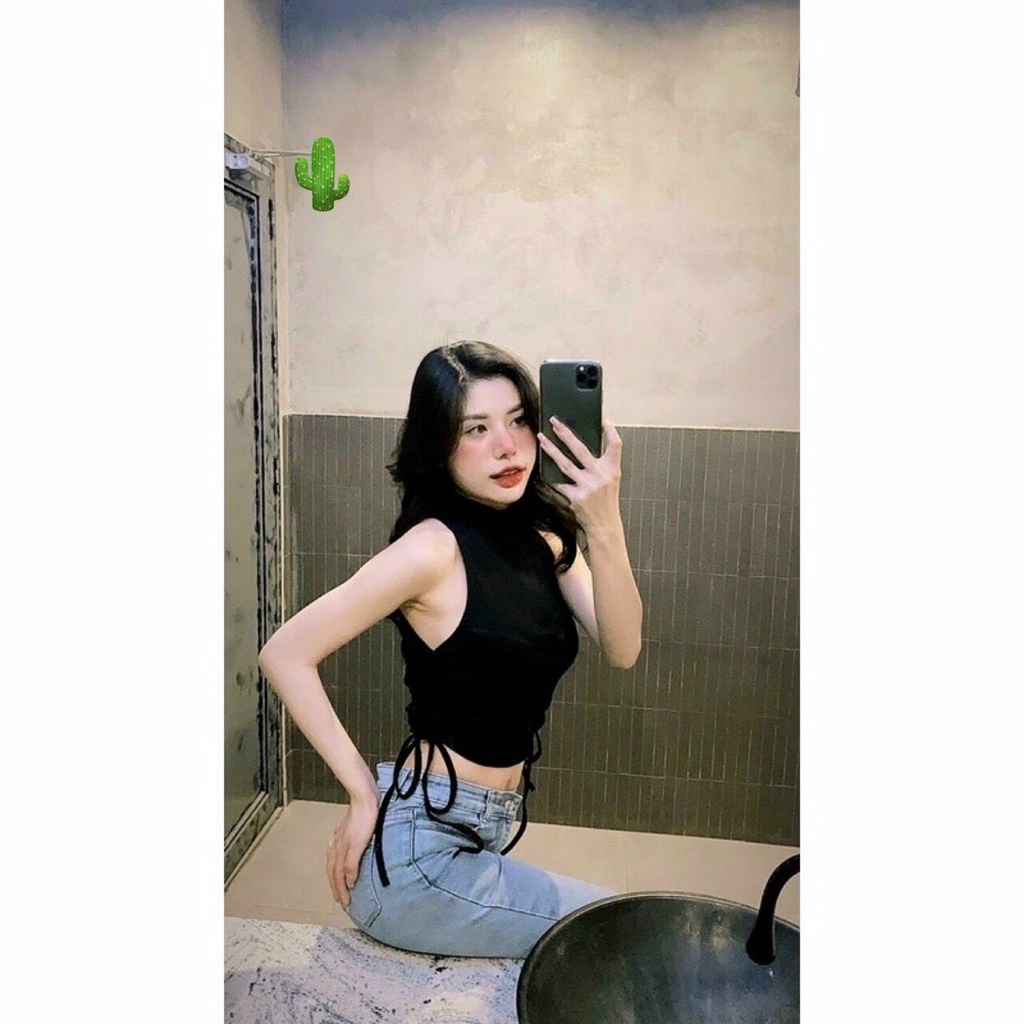 áo cổ lọ sát nách rút dây 2 bên xinh pc