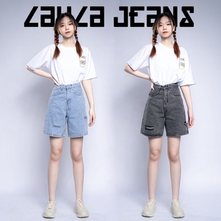 Quần Ngố Bò Nữ Ống Rộng Cạp Cao Rách Bên Hông Layla Ver.061, Short Jean Nữ Lưng Cao Form Chữ A Đẹp Ulzzang