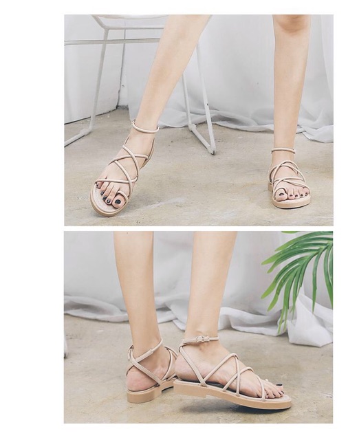 Giày sandal bệt dây chéo nhuyễn xỏ ngón chiến binh