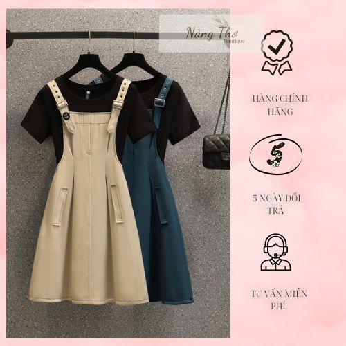 Đầm Yếm kaki mix áo phông thời trang bigsize 50 - 75 ký