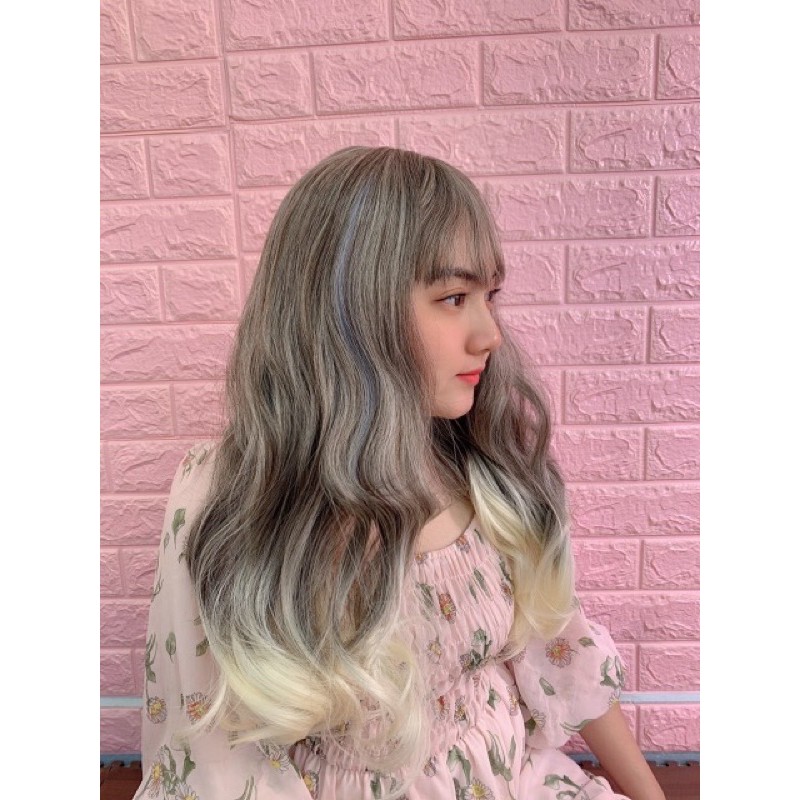 Tóc Giả Nguyên Đầu Xoăn Line Xám Ombre 8310