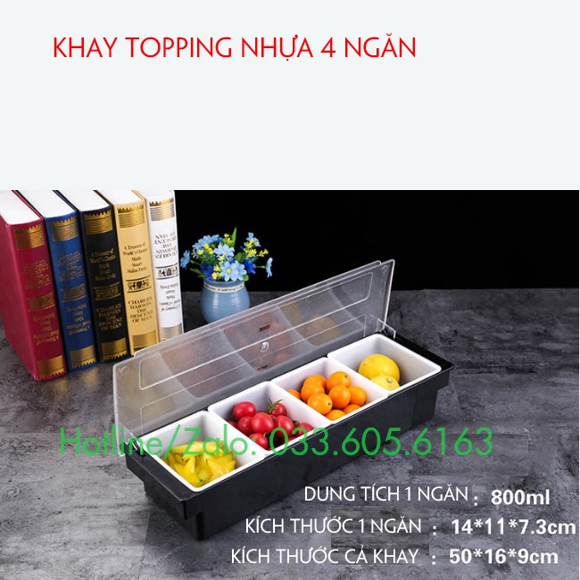 Khay đựng topping, đựng thạch, đựng hoa quả nhựa cao cấp 3 - 4 - 5 - 6 ngăn chứa