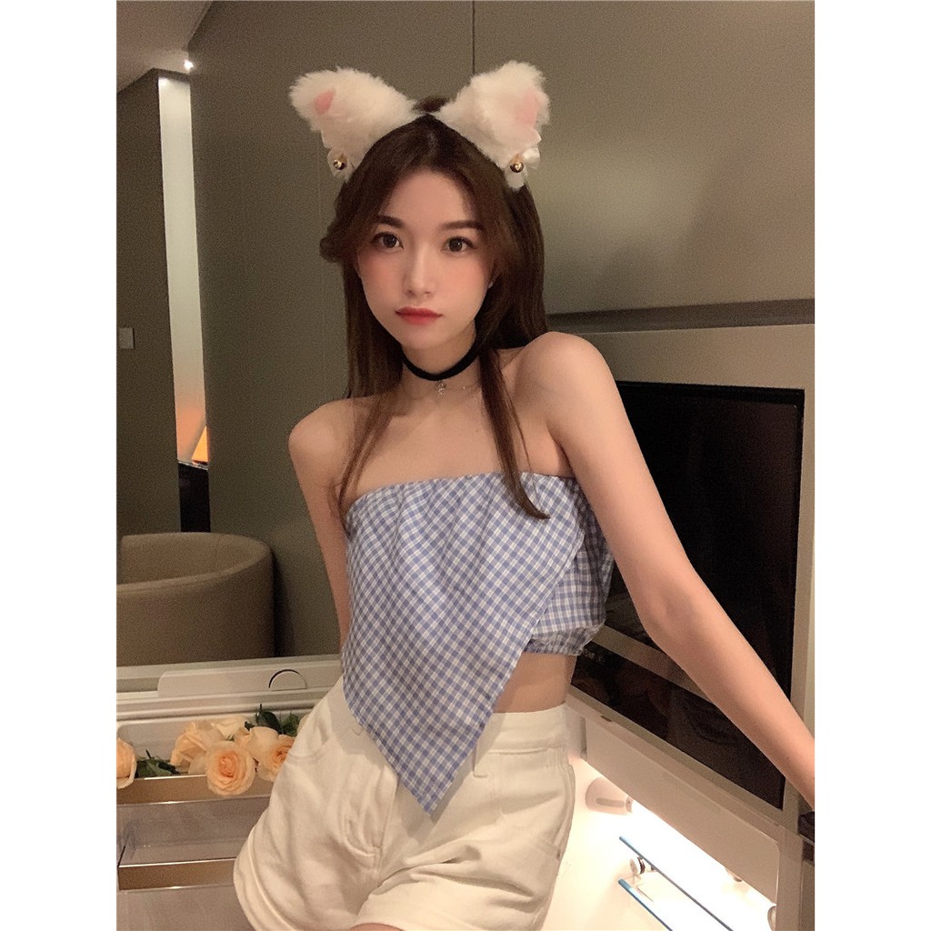 Cocory vn Áo Croptop Ca Rô Hai Dây Xinh Xắn Dễ Phối Đồ Dành Cho Nữ