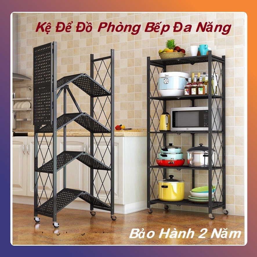 Kệ Để Đồ Đa Năng Gấp Gọn 5 Tầng Thông Minh Có Bánh Xe - Đựng Đồ Nhà Bếp