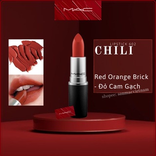 Son mac chili 602 đỏ cam gạch matte lipstick