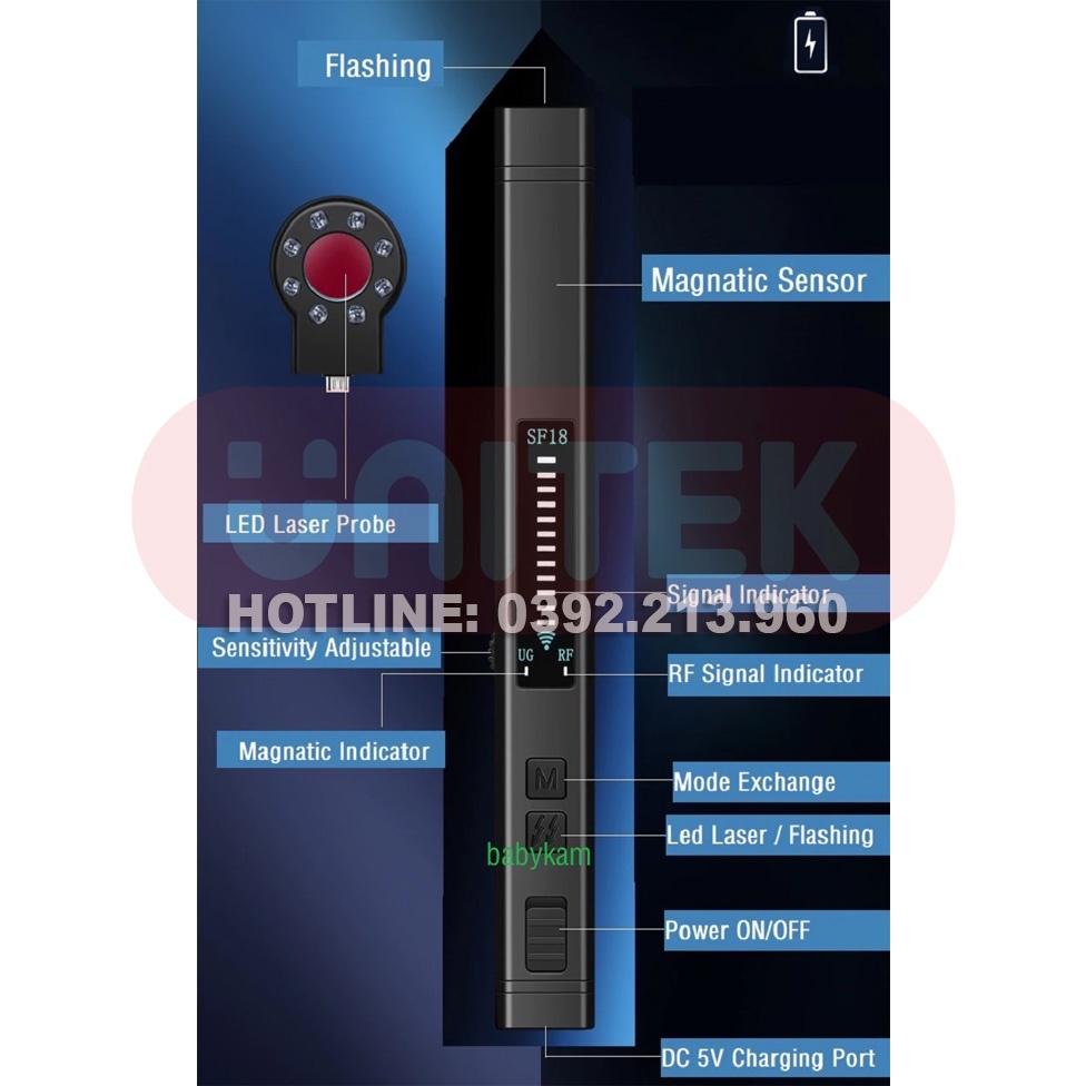 Máy Dò Phát Hiện Theo Dõi Camera, GPS, Định Vị Detector SF18