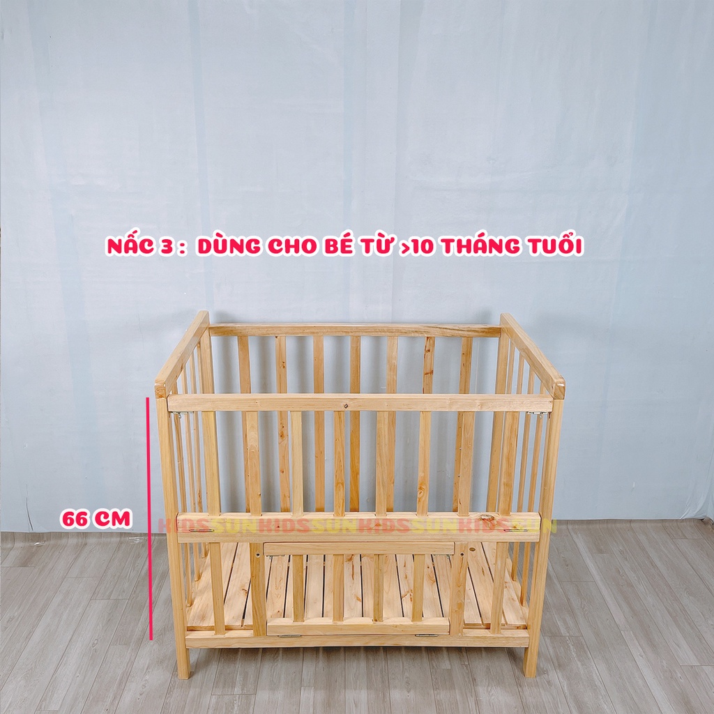 Cũi Cho Bé 3 Tầng Trẻ Em KIDSSUN Chất Liệu Gỗ Quế Xuất Khẩu Có Giát Để Đồ Tặng Ga Chống Thấm Bảo Hành 24 Tháng