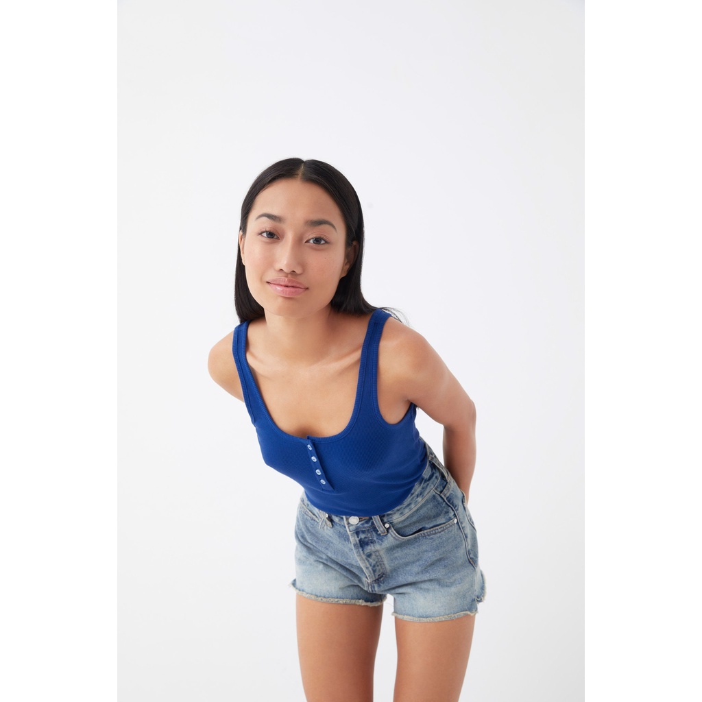 TheBlueTshirt - Áo Ba Lỗ Nữ Nút Cài Màu Xanh Dương - Icon Tank - Blue