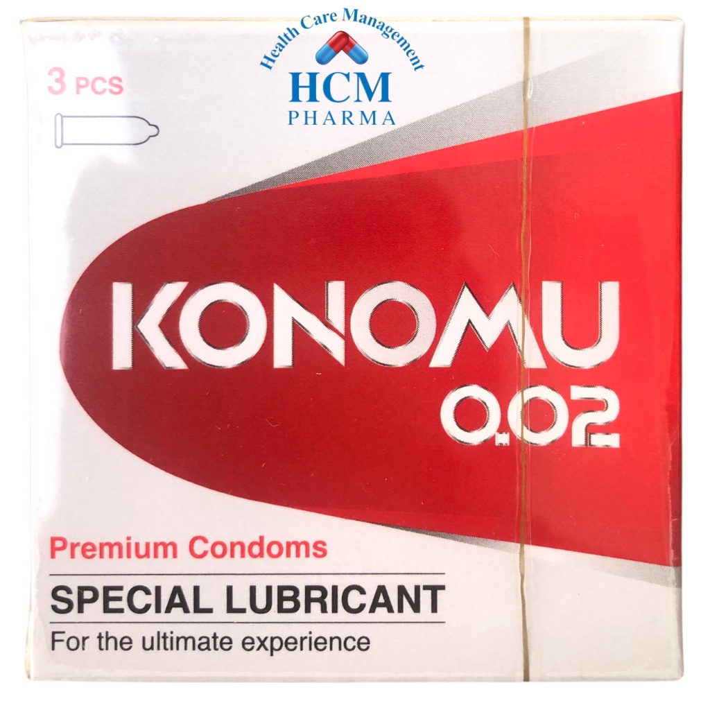 Bao cao su siêu mỏng KONOMU 0.02 hương thơm dịu nhẹ, gel bôi trơn cao cấp hộp 3 cái HCM PHARMA DHG18