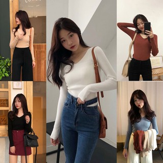 Áo tay dài len cổ tim