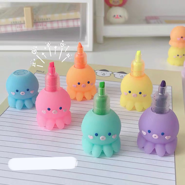 Bút Dạ Quang Highlight 5 Màu Bạch Tuộc Xếp Lớp