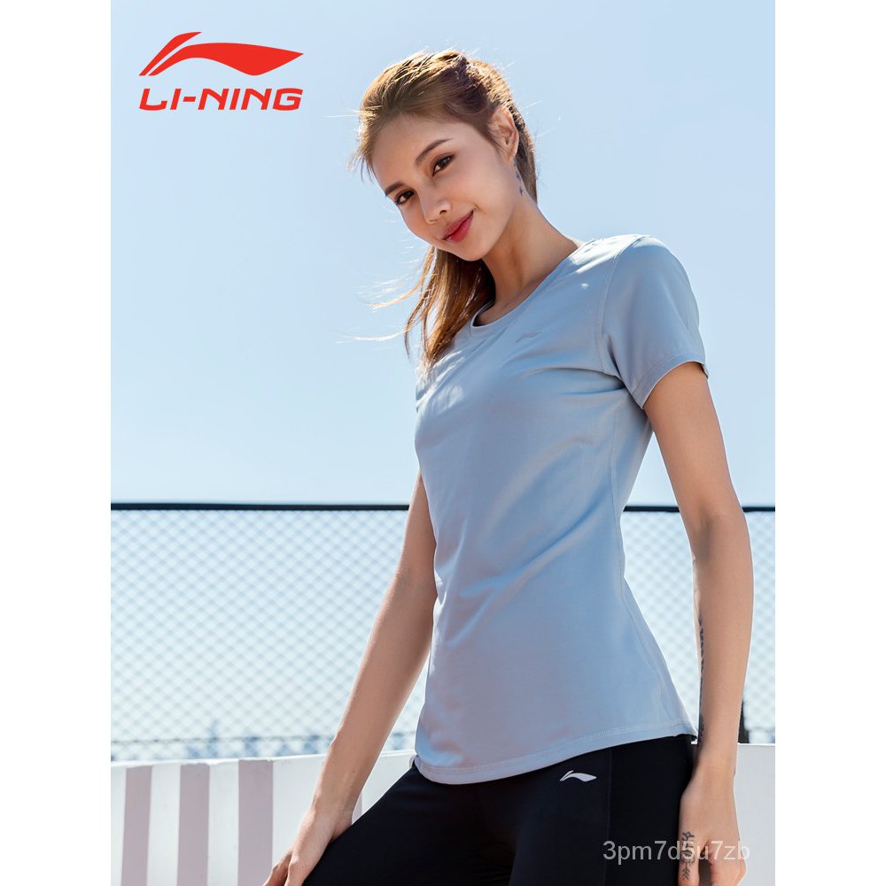 Li Ning Thể Thao Ngắn TayTÁo Sơ Mi Nữ Nhanh Chóng Làm Khô Quần Áo Tập Yoga Áo Chạy Bộ Luyện Tập Thể Dục Phù Hợp Với Nửa 