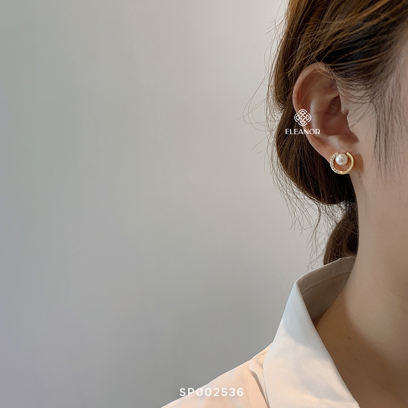 Bông tai nữ chuôi bạc 925 Eleanor Accessories viền hở ngọc trai nhân tạo phụ kiện trang sức 2536