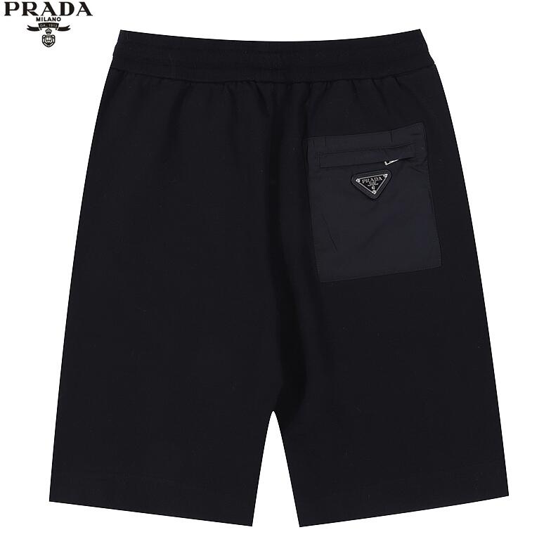 Quần short cotton Prada phối khóa kéo và logo thời trang cho nam và nữ