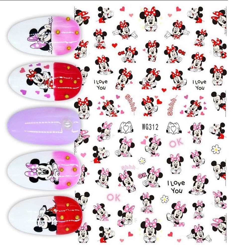 Miếng dán trang trí móng tay họa tiết hình chuột Mickey Minnie dễ thương