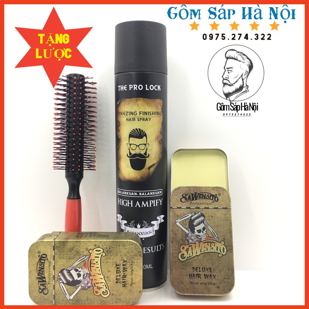 [ Tặng Lược ] Gôm Xịt Tóc The Pro Lock + Sáp Vuôt Nam Sawensito Deiuxe Hair  Wax + Lược