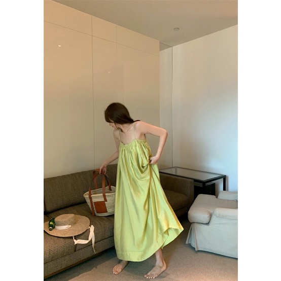 Đầm maxi 2 dây màu xanh bơ hàng quảng châu