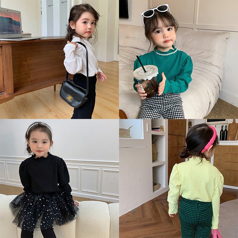 Hàng Mới Về Mới Áo Sơ Mi Cotton Tay Phồng Thời Trang Thu Đông Dành Cho Bé