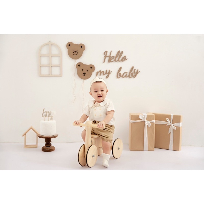Bộ Chữ Gỗ Hello My Baby Và Hai Chú Gấu Biểu Cảm Đáng Yêu Trang Trí Sinh Nhật Trang Trí Nhà Cửa - Yori Party
