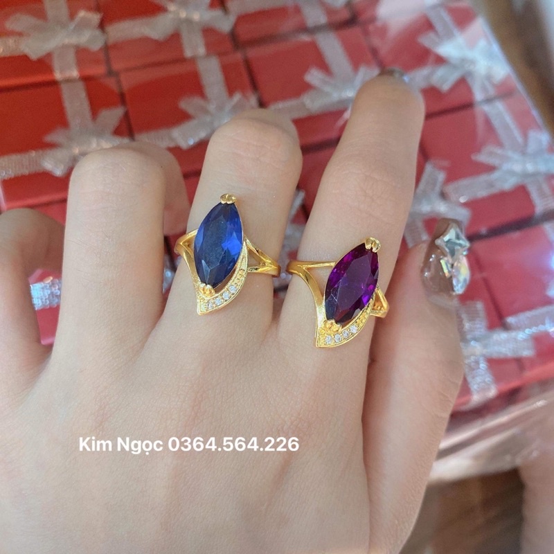 Nhẫn thóc hạt dưa 2 màu tím xanh dương mạ vàng cao cấp Kim Ngọc Shop