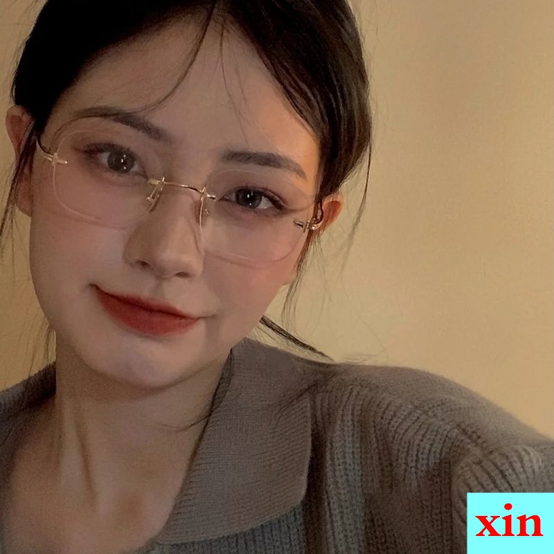 Kính Cận Siêu Nhẹ Gọng Titan Không Viền Chống Tia Sáng Xanh Thời Trang Nữ