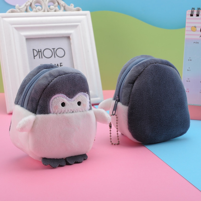 Túi Đựng Tiền Xu/Thẻ/Dây Cáp Truyền Dữ Liệu Hình Chim Cánh Cụt Hoạt Hình Mini Dễ Thương Thiết Thực Cho Bé Gái/Bé Gái