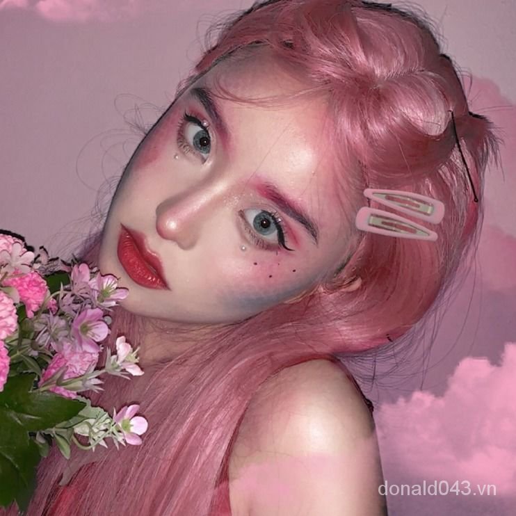 Tóc giả dài thẳng màu hồng nhạt phong cách Lolita thời trang cá tính cho nữ