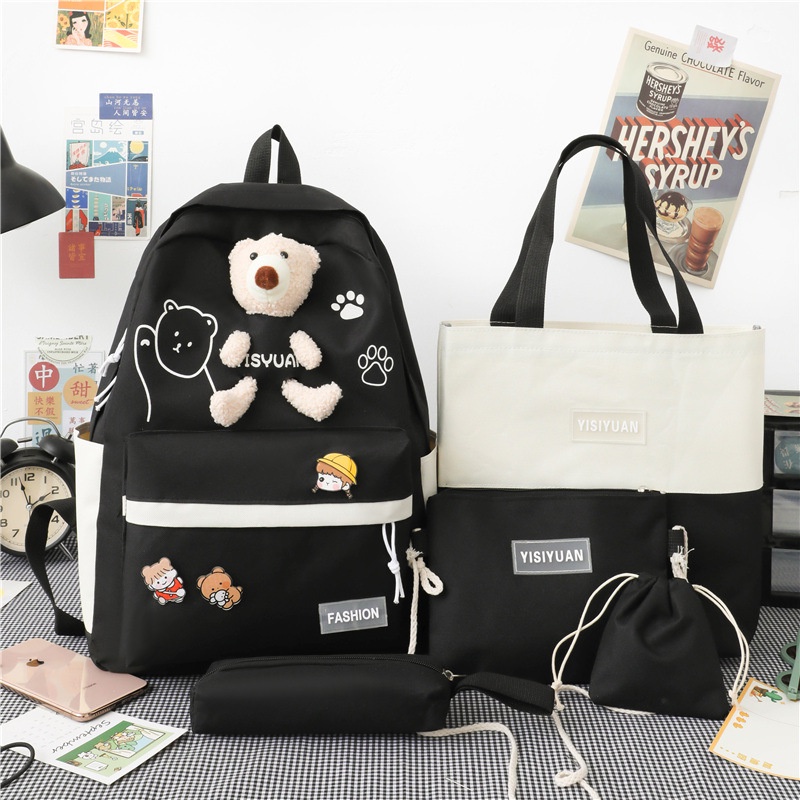 Set túi balo đeo vai IELGY hình gấu dễ thương phong cách Hàn Quốc cho nữ