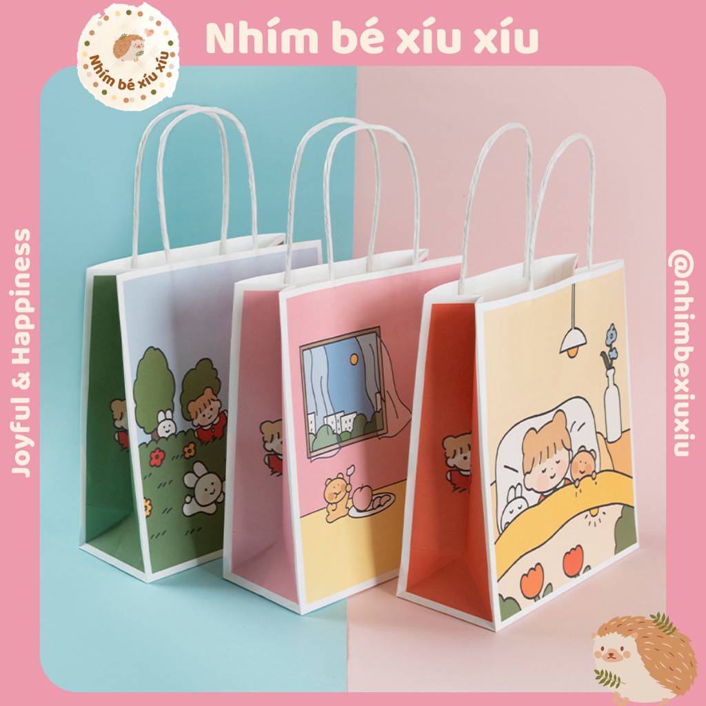 Túi giấy đựng quà tặng có quai xách Mira Girl/Gấu Thỏ 18*21*8 cm VT54 | BigBuy360 - bigbuy360.vn