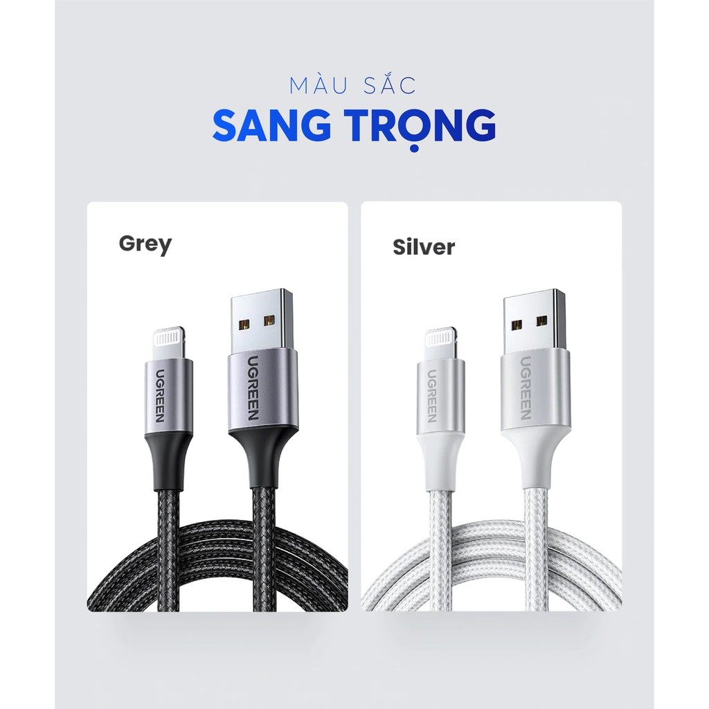 Cáp sạc Lightning MFI UGREEN US155 cho iPhone / iPad / iPod dòng 2.4A dài 1m 2m