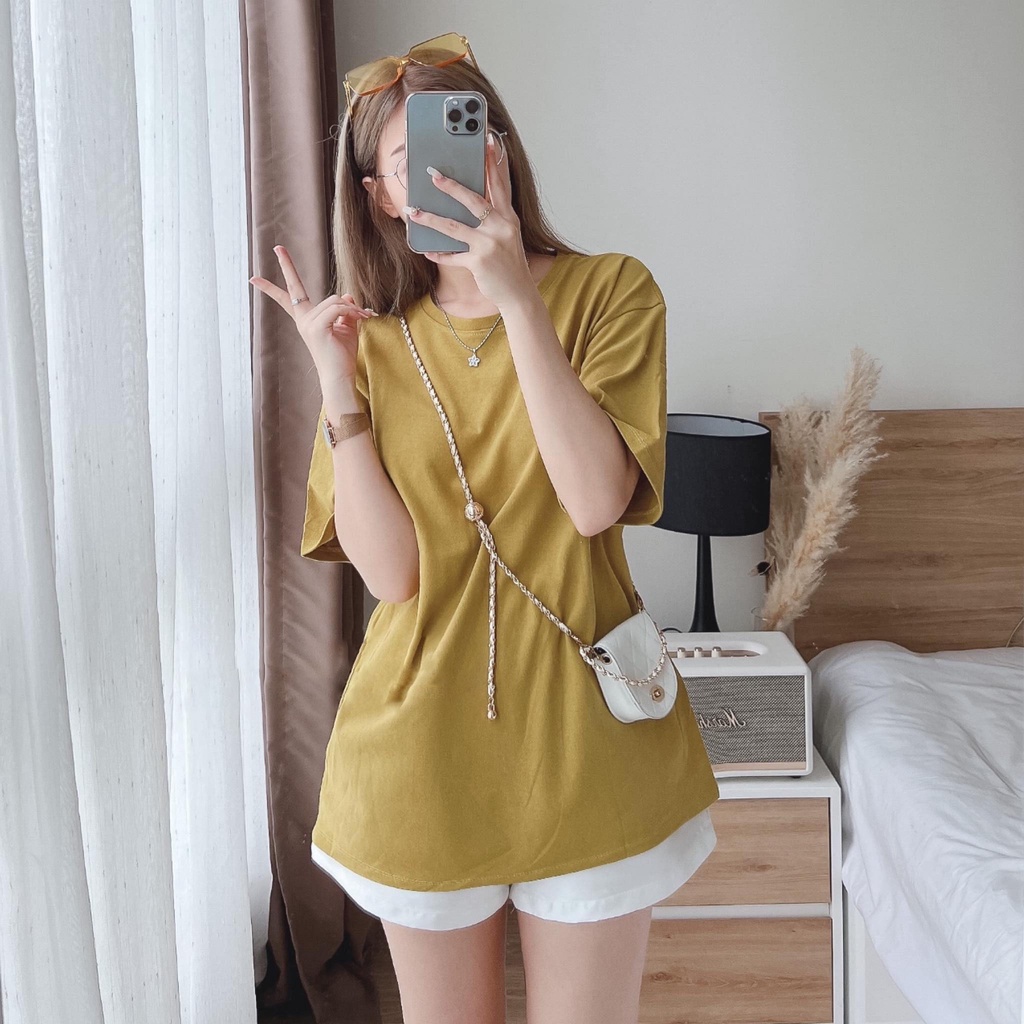 Áo Thun Trơn Nữ Nhiều  - Áo Thun Trơn Cổ Tròn Tay Lỡ , Chất Cotton Khô Đẹp Giặt Không Xù Nhão Vải