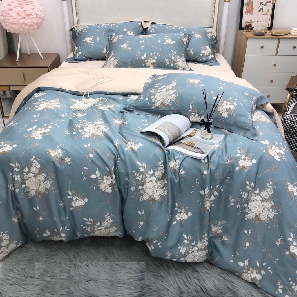 Bộ chăn ga gối 100%Tencel 60s, set 4 món siêu mềm, mịn, mát cho hè 2021. Free size 1m2x2m-2mx2m