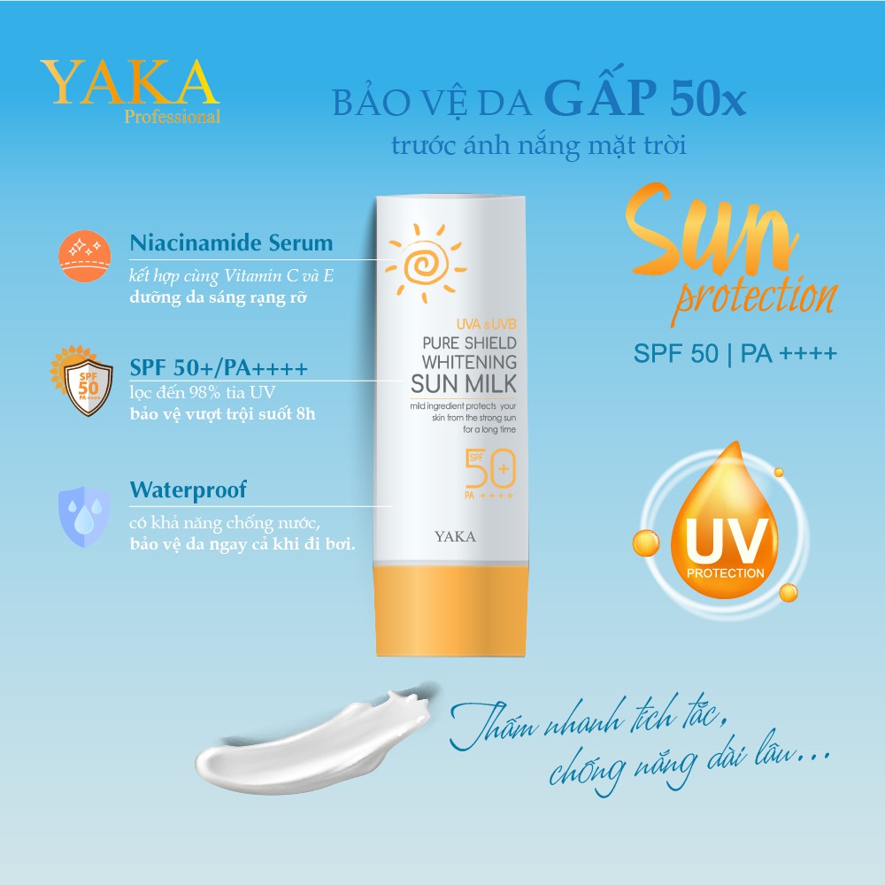 Kem chống nắng dưỡng trắng Yaka Hàn Quốc Pure Shield Whitening Sun Milk SPF 50+/ PA++++