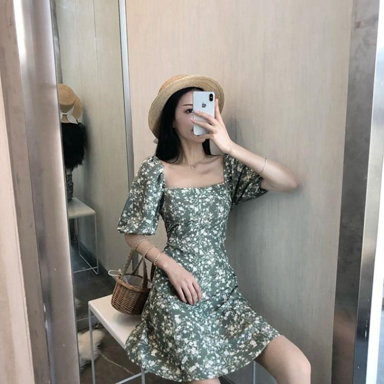  Đầm ngắn cổ vuông in hoa phong cách Hàn Quốc thời trang cho nữ | BigBuy360 - bigbuy360.vn