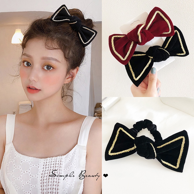 Dây Buộc Tóc Đính Nơ Phong Cách Retro