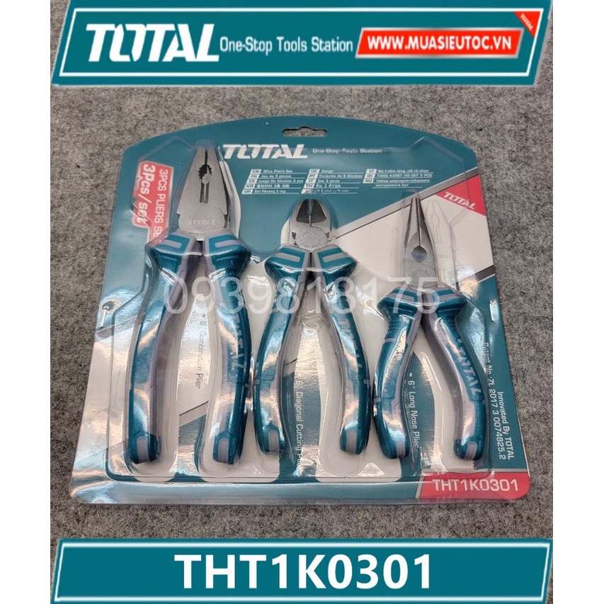 Bộ Kìm Cắt + Kìm ĐIện + Kìm Mỏ Nhọn Total THT1K0301