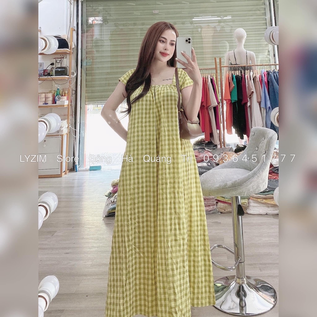 VÁY kẻ suông 3 dây to kèm tag