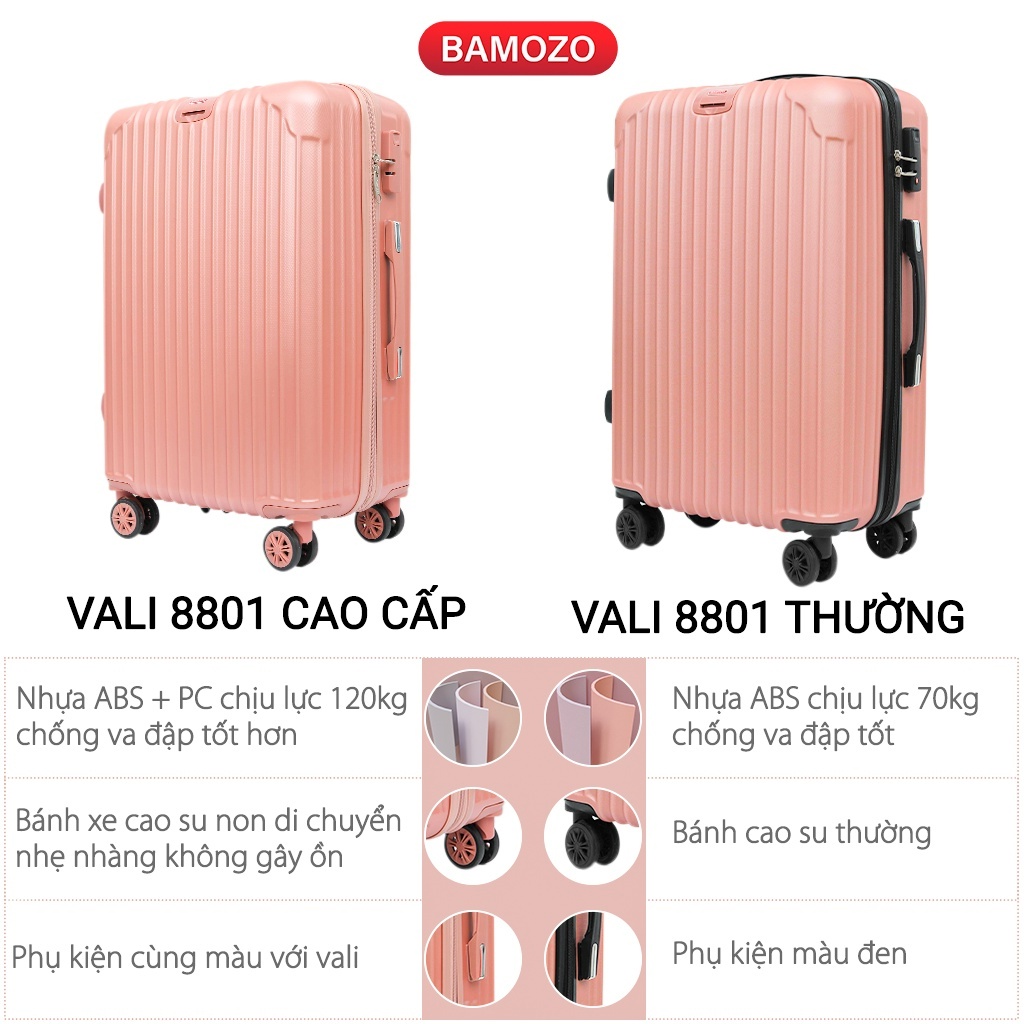 vali du lịch BAMOZO 8801 vali kéo nhựa được bảo hành 5 năm